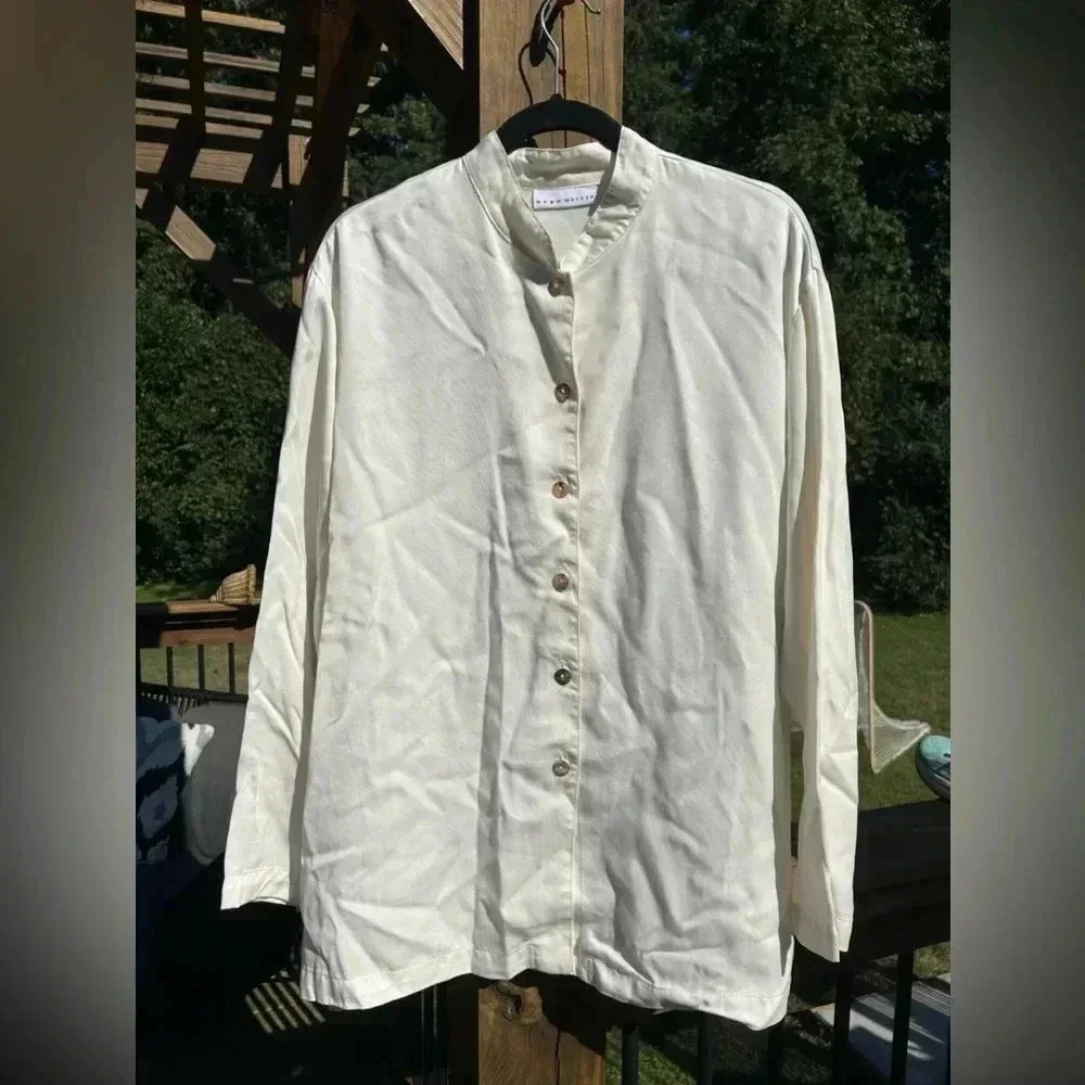Bryn Walker cream Button-Up Tunic Mandarin Collar Jacket Women Medium
